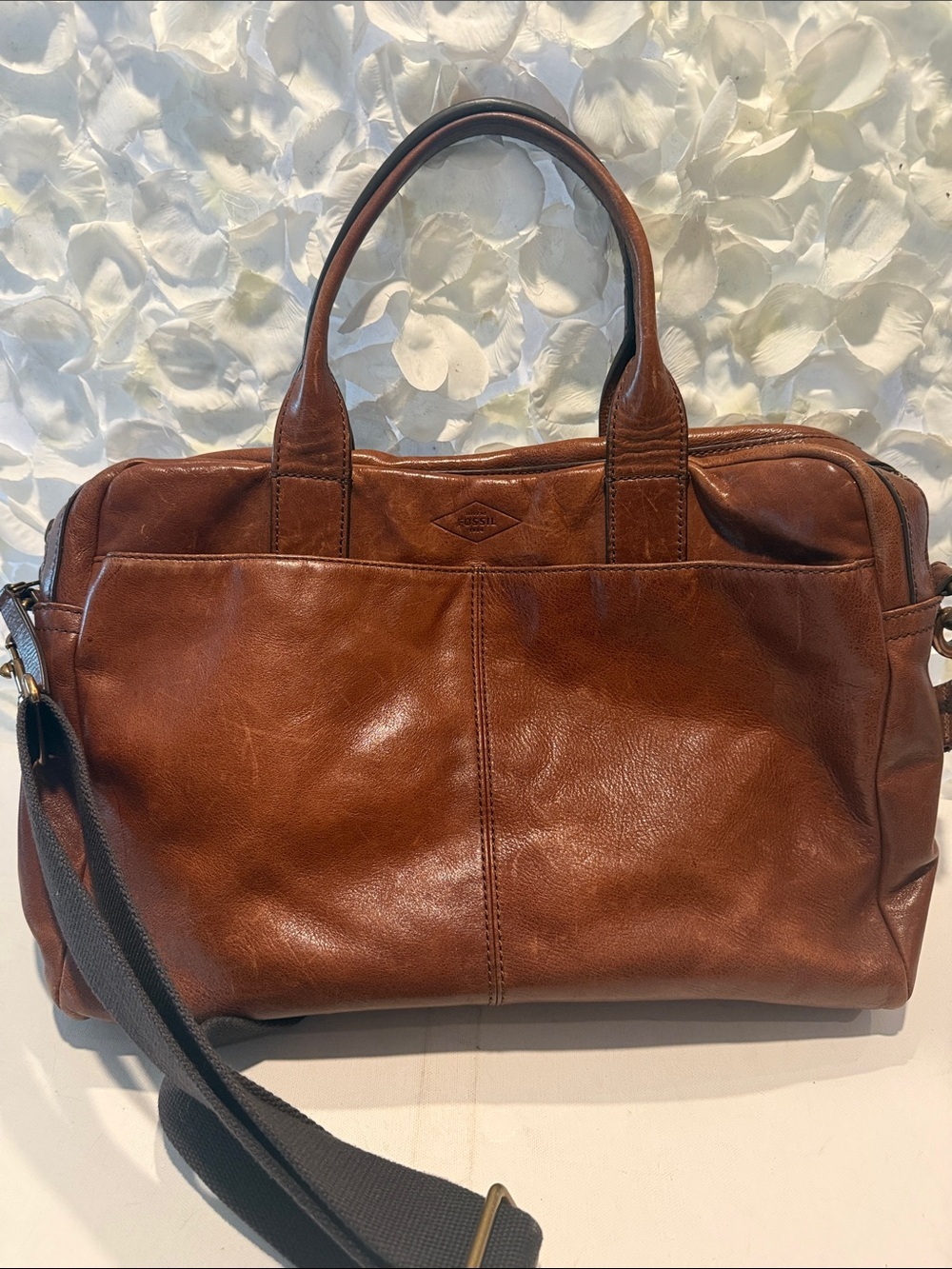 Fossil Brown Leather Briefcase with Removable Strap